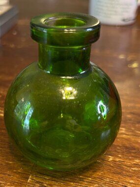 Vintage Handblown Green Glass Apothecary Bottle Round Shape Decorative Collectib